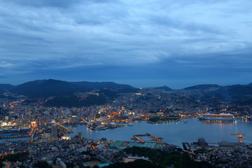日本三大夜景　長崎　稲佐山展望台から　日の入り