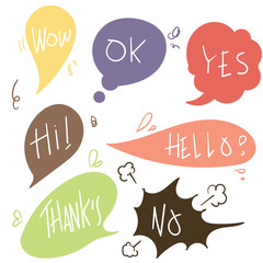 set of hand drawn comic bubble speech with text illustration doodle style isolated