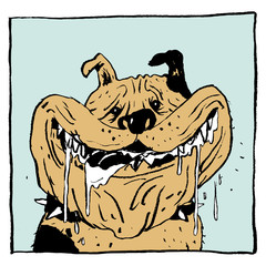 Portrait of a smiling slobbering dog. Color illustration, perfect as a poster, print, design of printed materials, interior, child products.