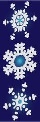 Kit of isolated silhouettes of snowflakes on blue background.