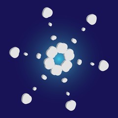 Isolated silhouette of snowflake on blue background.