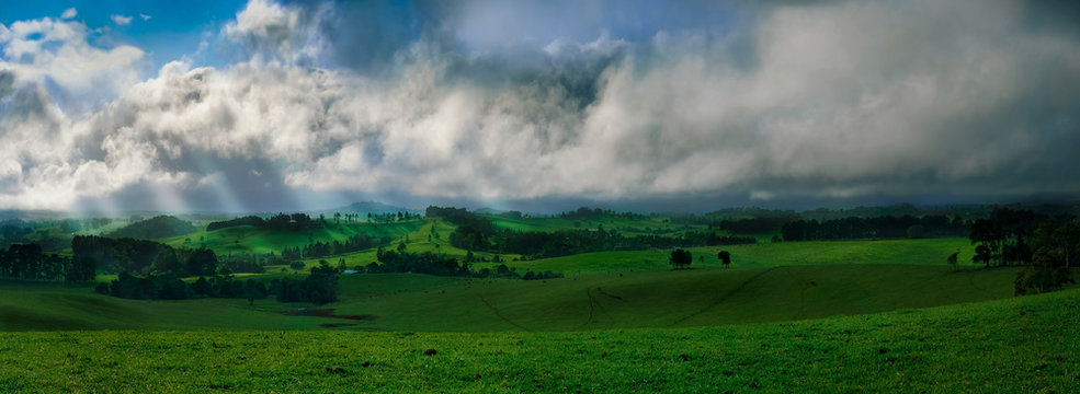 A panorama of an area near the Nerada Estate (Malanda) during the beginning of  the rain season. Atherton Tablens, Far North Queensland, Australia