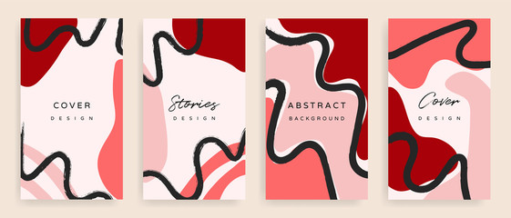 Social media stories and post creative Vector set. Background template with copy space for text and images design by abstract colored shapes,  line arts and natural shape.