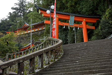 Fototapeta na wymiar The steps leading up to the entrance of Kumano Hayatama Taisha shrine. Wakayama. Japan