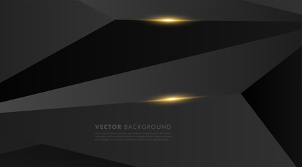 abstract vector black background. gray polygon background with gold light effect. Vector Illustration For Wallpaper, Banner, Background, Card,  landing page , etc