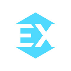 blue EX logo inside hexagon