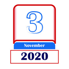 3 November 2020. Vector flat daily calendar. Date, month.	
