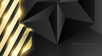 abstract vector black background. gray polygon with gold light effect and gold  rectangle. Vector Illustration For Wallpaper, Banner, Background, Card,  landing page , etc