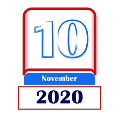 Fototapeta premium 10 November 2020. Vector flat daily calendar. Date, month. 