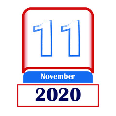 11 November 2020. Vector flat daily calendar. Date, month.	