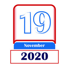 Fototapeta premium 19 November 2020. Vector flat daily calendar. Date, month. 