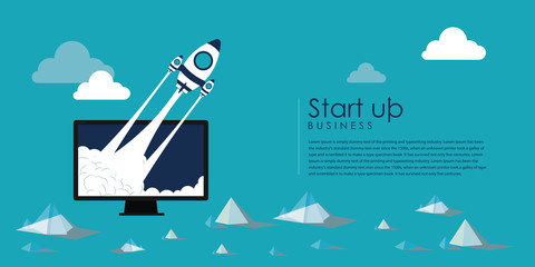Rocket and cloud flat style isolated 