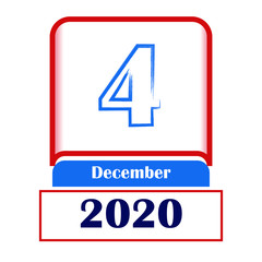 4 December 2020. Vector flat daily calendar. Date, month.