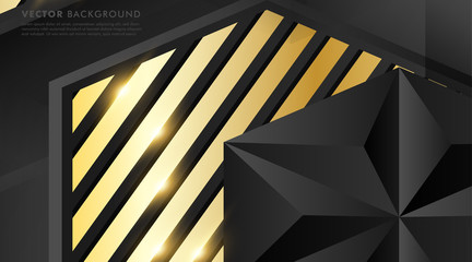 abstract vector black background. gray polygon with gold light effect and gold  rectangle. Vector Illustration For Wallpaper, Banner, Background, Card,  landing page , etc