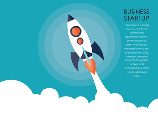 Up rocket and arrows on blue background illustration, copy space composition, business growth concept.