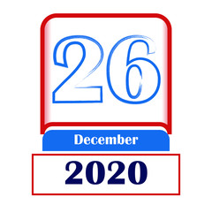 26 December 2020. Vector flat daily calendar. Date, month.