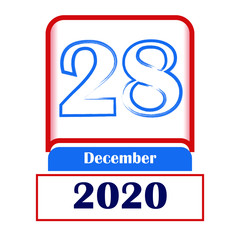 28 December 2020. Vector flat daily calendar. Date, month.