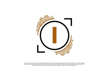 Black gold royal ornament circle initial I letter icon design. Vector logo template
