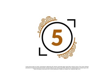 Black gold royal ornament circle number 5 icon design. Vector logo template