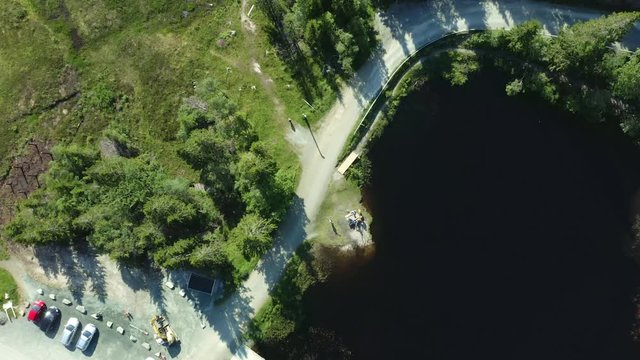 Directly above shot of pond Balidammen and surrounding car park Trondheim