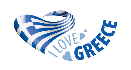 Obraz premium The national flag of the Greece and the inscription I love Greece. Vector illustration