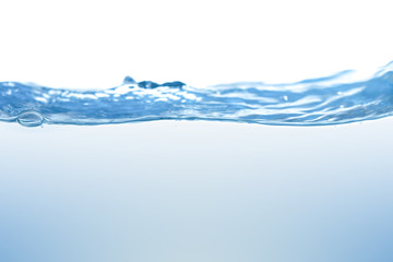 Water splash. Aqua flowing in waves and creating bubbles. Drops on the water surface feel fresh and clean. isolated on white background.