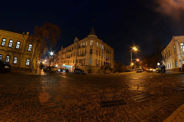 Fototapeta na wymiar Historical area at dusk with illumination. Downtown. Kiev , Ukraine