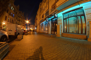 Historical area at dusk with illumination. Downtown. Kiev , Ukraine