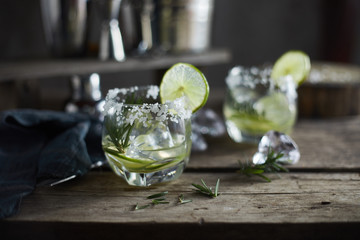 lemonade in glass with rosemary. .