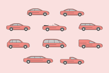 Car Icons set - Vector color symbols of transportation for the site or interface
