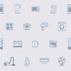 Home appliances background - Vector color seamless pattern of home and kitchen machines for graphic design