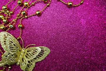 Glitter Butterfly Decoration with space copy on pink glitter background