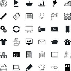web vector icon set such as: cogs, touch, house, vintage, attach, wave, pool, swim, figure, printer, electronic, recycling, win, chip, rca, reload, talk, plastic, sticker, childhood, desktop