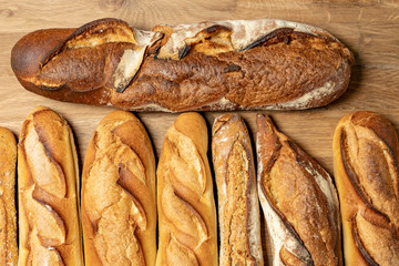 French baguettes. Fresh crisp bread. Bread background.