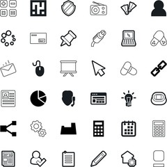 web vector icon set such as: sea, mechanical, art, attachment, edit, shield, access, chart, cooperation, search, diving, device, relaxation, presentation, geometric, wireless, pen, pointer, defence