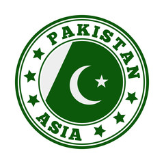Pakistan sign with round country logo and flag. Vector illustration.