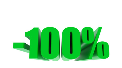 -100 percent off discount promotion sale. 3D Render. 3D-Illustration percent discount collection for your unique selling poster, banner ads. Christmas, Xmas sale and more