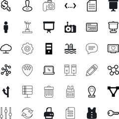 web vector icon set such as: student, center, settings, body, wave, communicate, machine, sync, risk, staff, site, security, pointer, attention, film, pulse, pay, can, talk, pool, law, pick, code