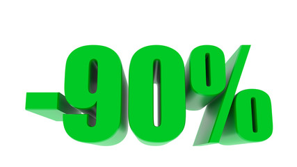 -90 percent off discount promotion sale. 3D Render. 3D-Illustration percent discount collection for your unique selling poster, banner ads. Christmas, Xmas sale and more