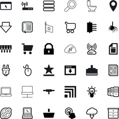 web vector icon set such as: feed, toilet, round, link, chest, fiber, image, magnify, ui, finger, army, power, widow, music, find, success, secure, quality, publication, safety, connections, sound