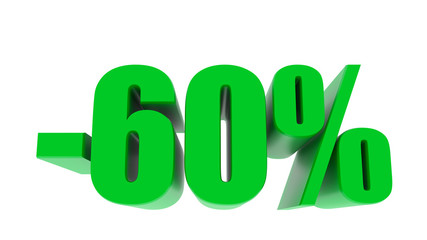 -60 percent off discount promotion sale. 3D Render. 3D-Illustration percent discount collection for your unique selling poster, banner ads. Christmas, Xmas sale and more