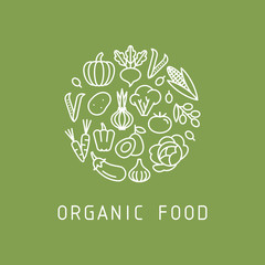 Organic food text and symbols. Vegetables vector set. Healthy diet product.