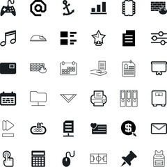 web vector icon set such as: correspondence, curve, metal, measure, fastening, folders, level, antique, forward, mailing, military, organization, event, shawls, scales, ocean, binders, choosing