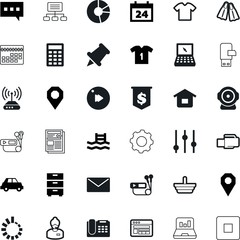 web vector icon set such as: diving, basket, season, rewind, electrical, setting, cam, man, client, record, face, supermarket, processor, statistics, recreation, drawer, innovation, house, blue, lan
