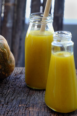 butternut squash milk bottle, yellow healthy, nutritious drink for breakfast