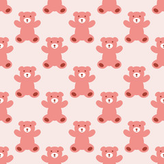 Fototapeta premium Teddy bear pink seamless pattern. Baby vector background. Kids ornament.