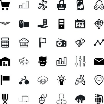 web vector icon set such as: push, online, calculator, solution, ride, quadrocopter, global, snorkeling, rising, hardware, pills, pill, money, bicycle, keyboard, education, healthy, government