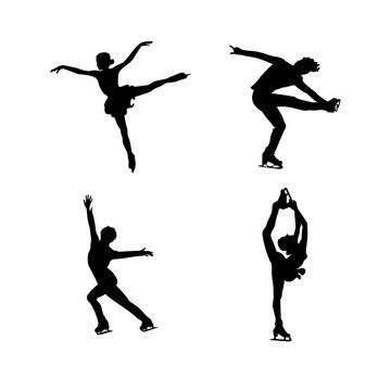 Figure skating sportsmen silhouettes on white backgrounde. Winter sport illustration. Figure skaters in motion vector images. 