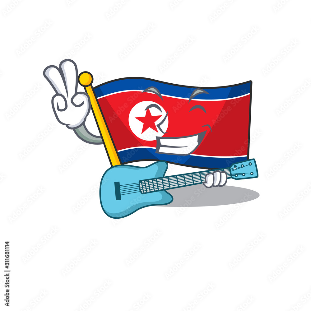 Sticker Supper cool flag north korea Scroll cartoon performance with guitar