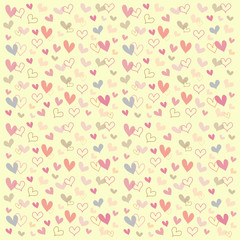 Hand drawn pretty sweetest red ,pink ,grey and gold heart pattern isolated on yellow bankground.Desing for element of valentine day ,Wedding card ,Print ,Gift wrapping paper ,Love.Vector.Illustration.